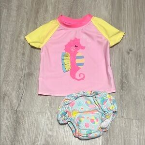 4/$20 Pink and Yellow Kids Swim Set with Seahorse Design